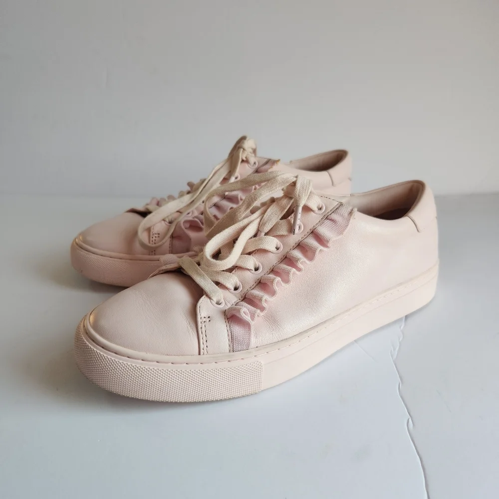 Tory Burch Sport Calf Leather Ruffle Sneakers Cotton Pink Size 9